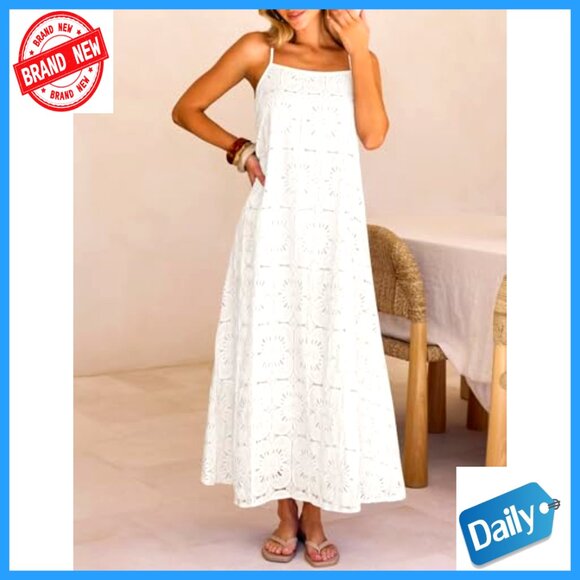 Summer Spaghetti Strap Maxi Dress Lace Floral Boho Beach Wedding Guest - Picture 4 of 7